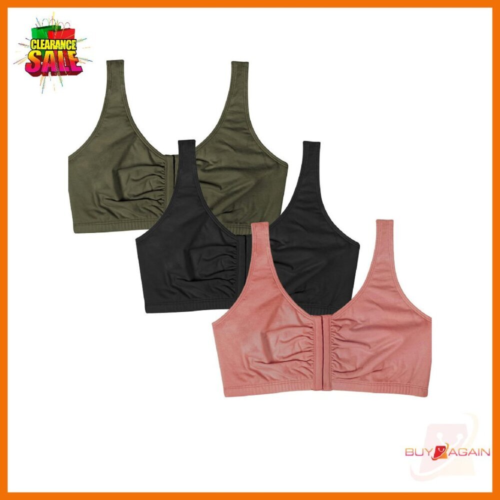 Front Closure Cotton Sports Bra Multi-Pack Wire-Free Built-Up Straps